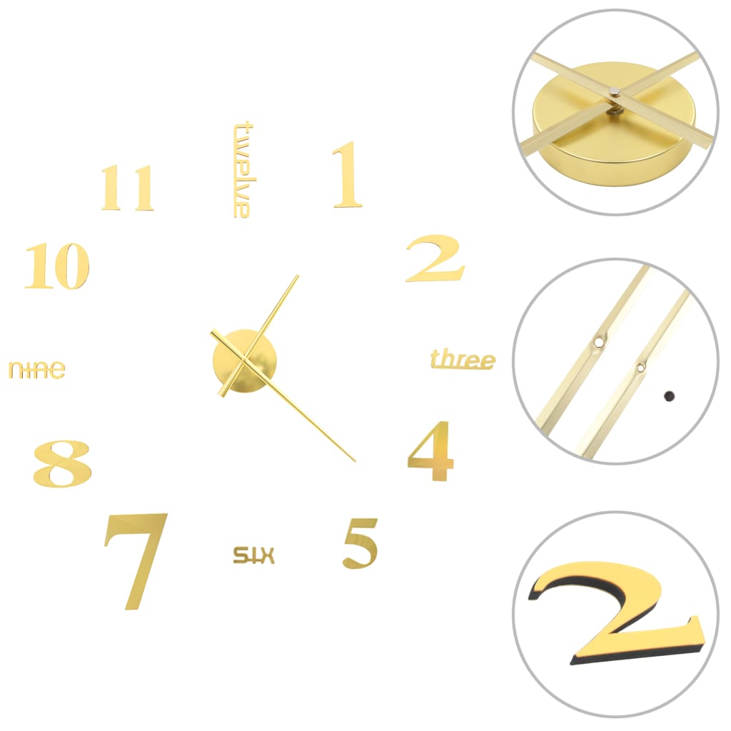 3D Wall Clock Modern Design  - Gold