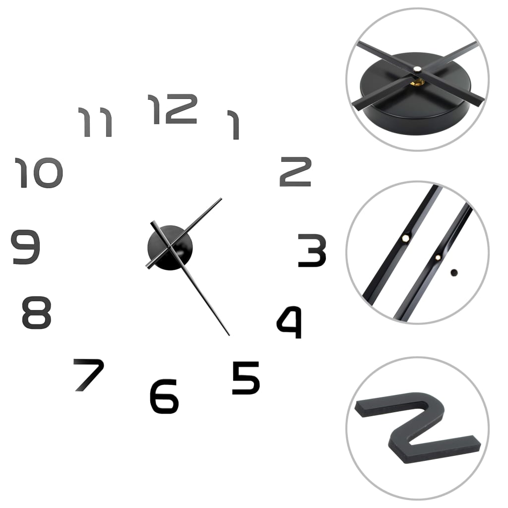 3D Wall Clock Modern Design - Black