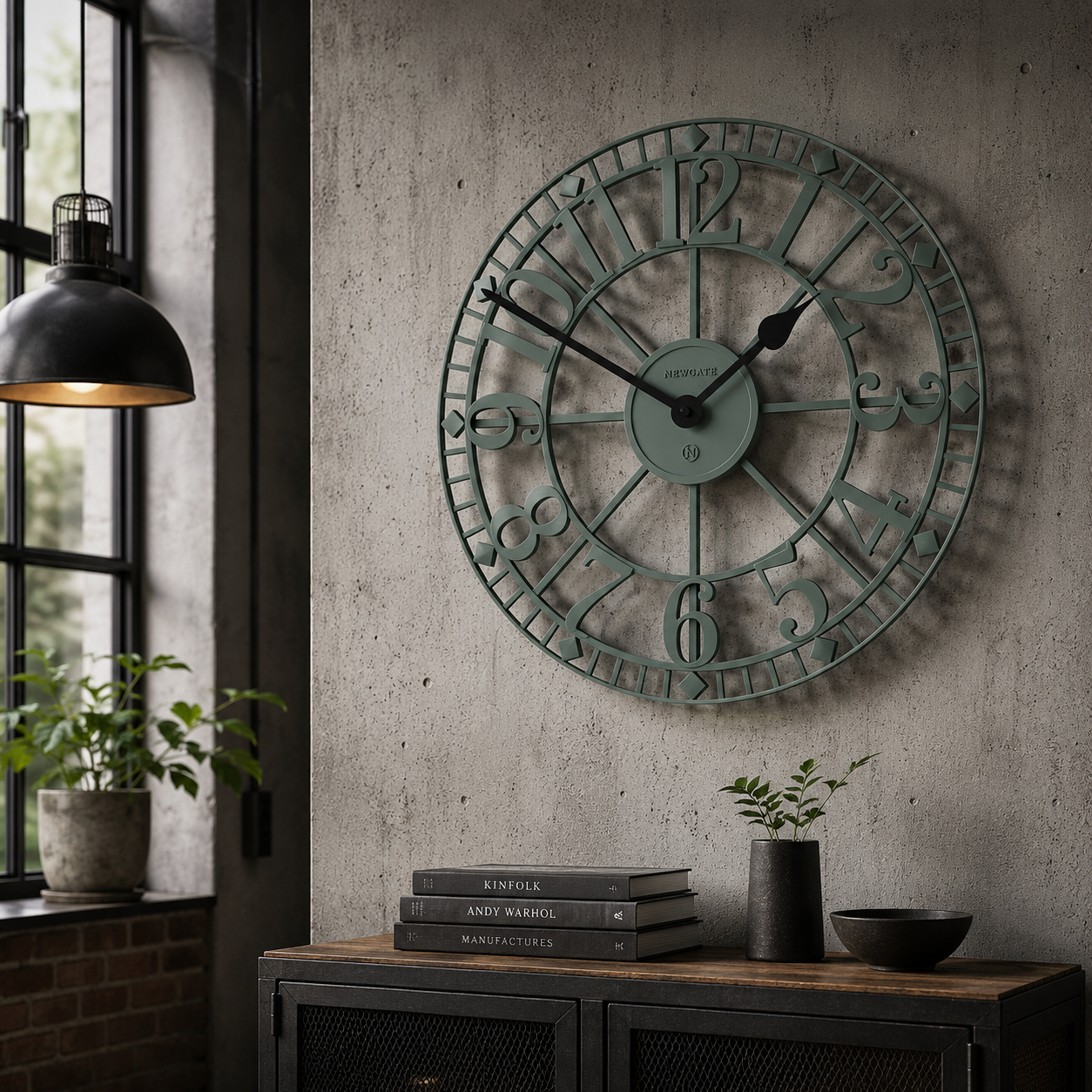 Newgate Warehouse Wall Clock – Asparagus Green