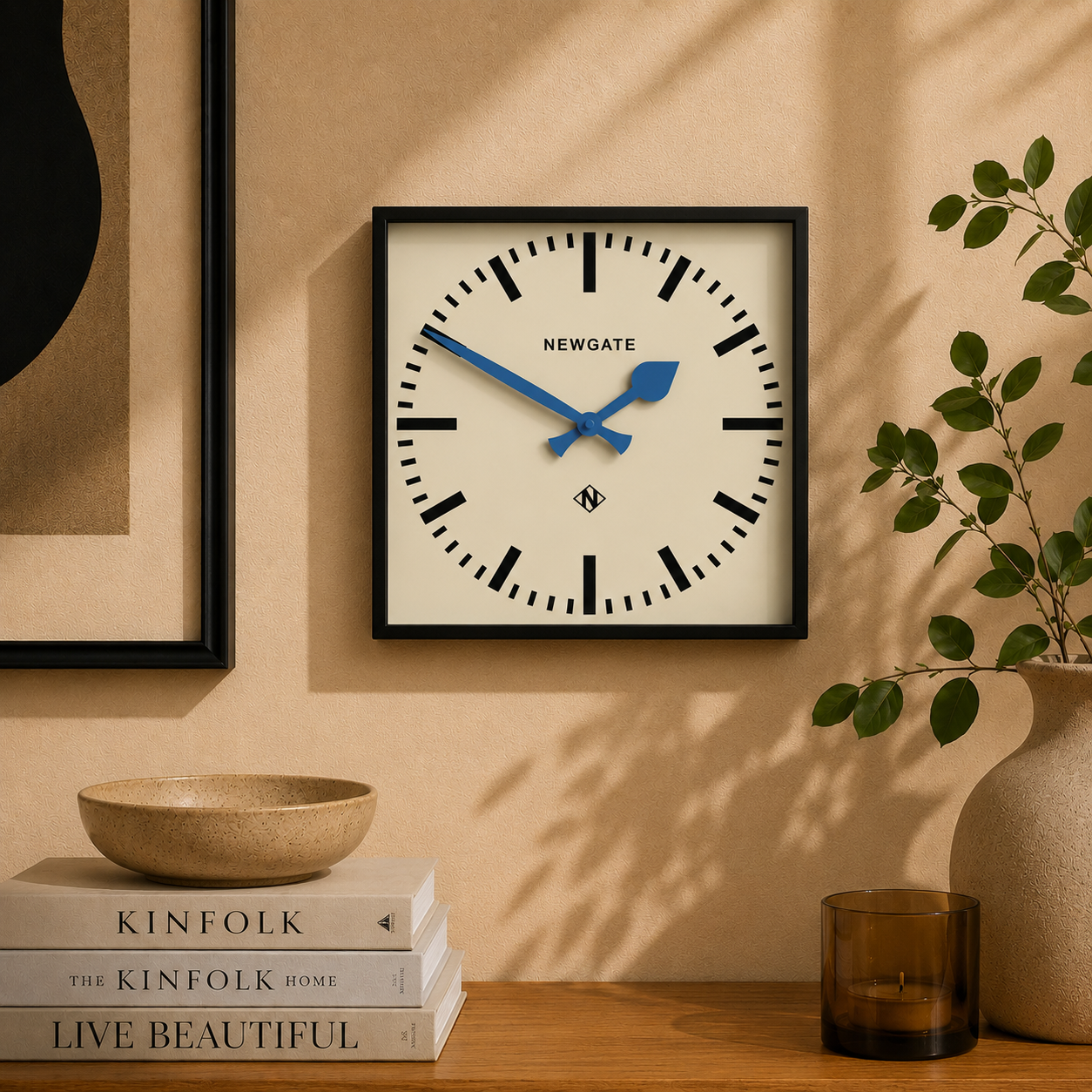 Newgate Number Five Wall Clock – Black with Flag Blue Hands