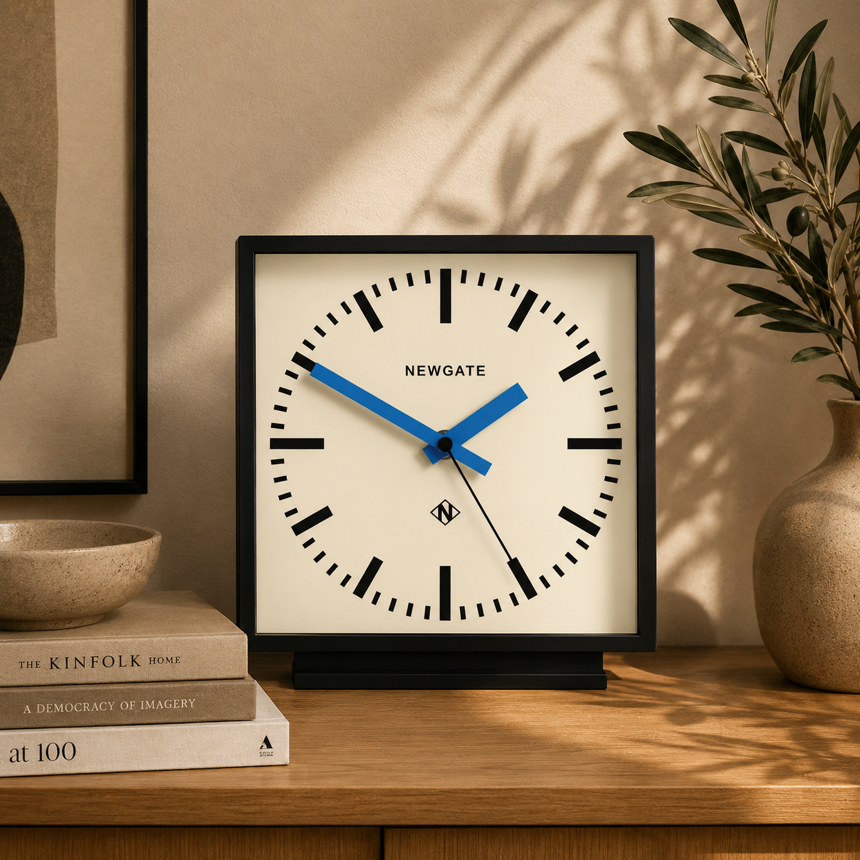 Newgate Amp Mantel Clock – Black with Blue Hands