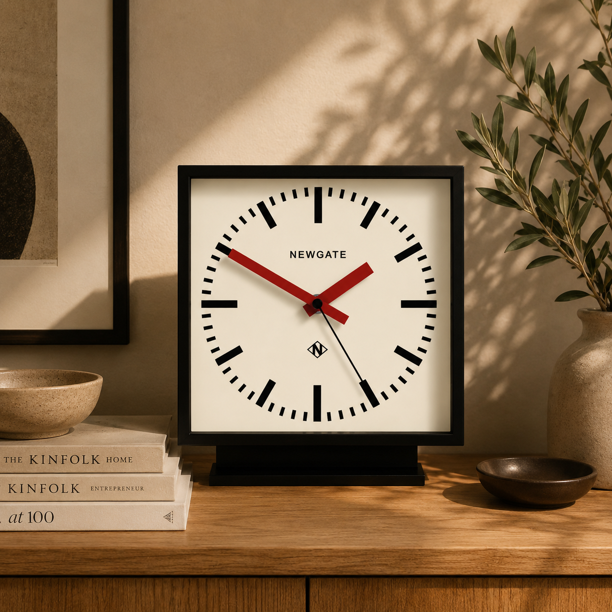 Newgate Amp Mantel Clock – Black with Red Hands