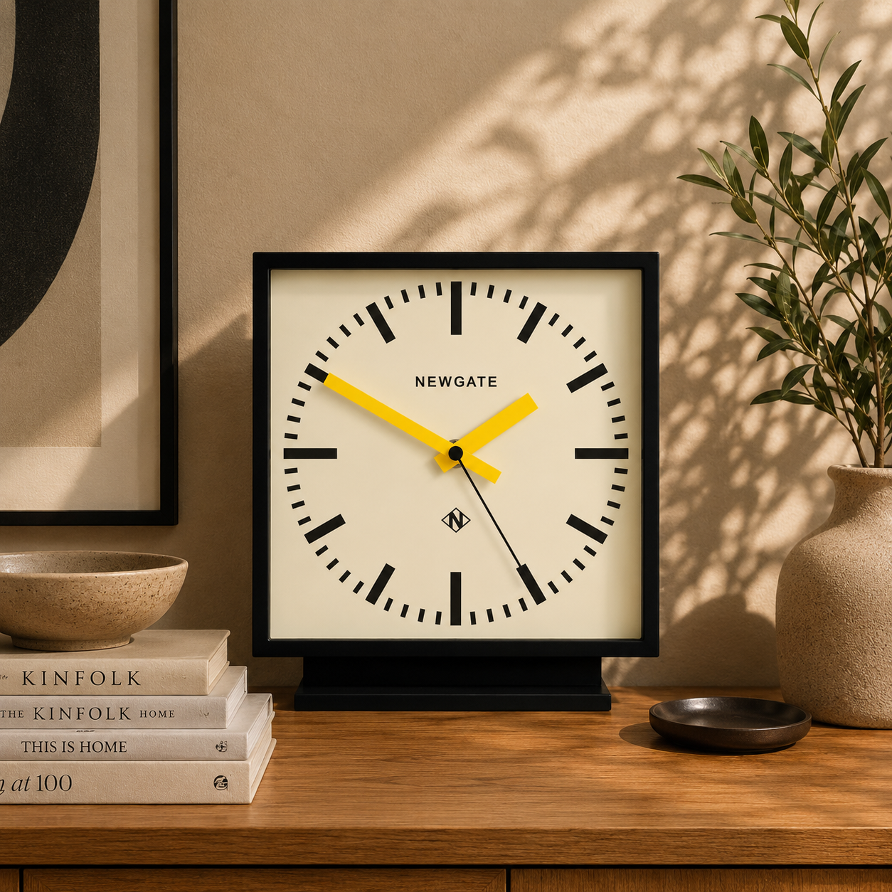 Newgate Amp Mantel Clock – Black with Yellow Hands