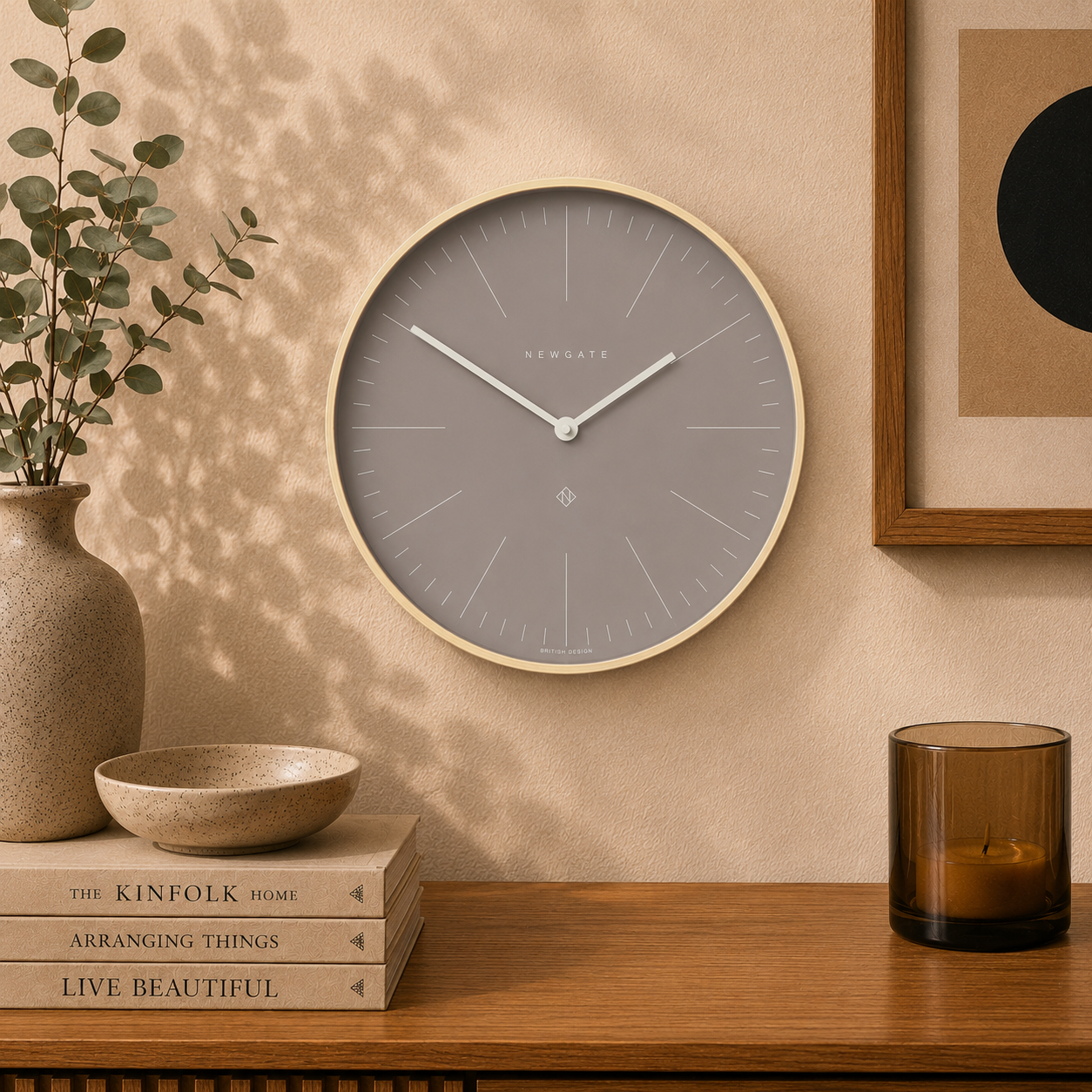 Newgate Mr Clarke Clock - Pale Wood - Clay Grey Dial