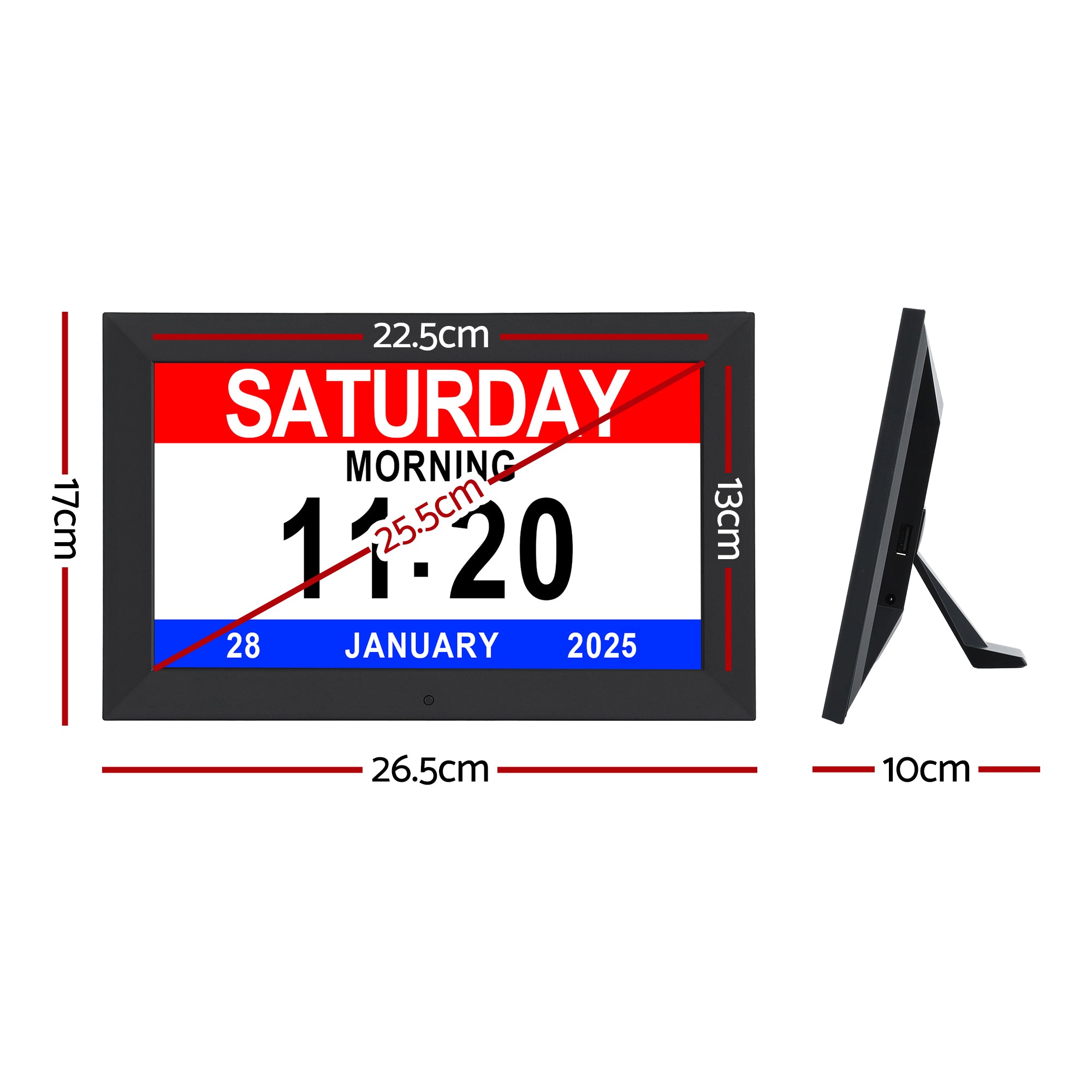Artiss 10" Digital Day Clock Alarm Calendar Dementia Date Week Desk Clock - Black