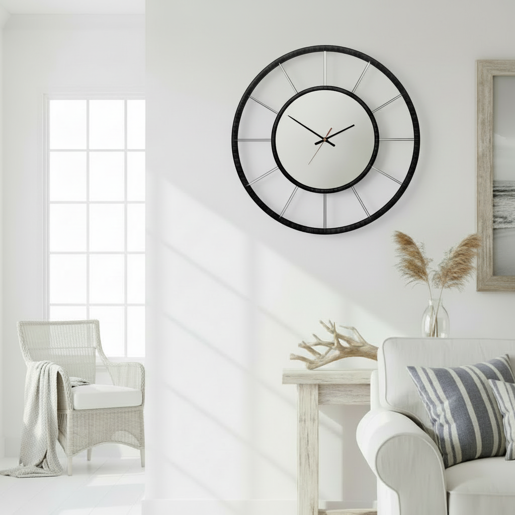 Decorative Beaded Mirrored Clock - Black Beaded