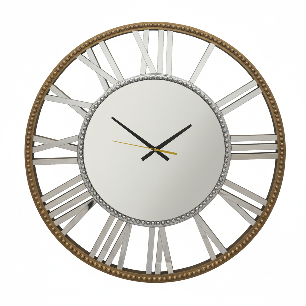 Decorative Beaded Mirrored Clock- Gold Beaded
