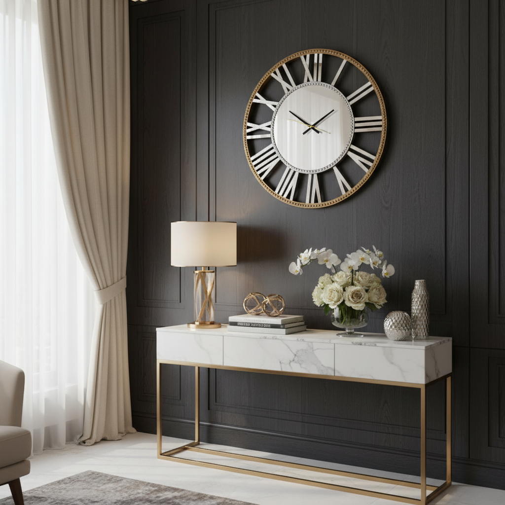 Decorative Beaded Mirrored Clock- Gold Beaded