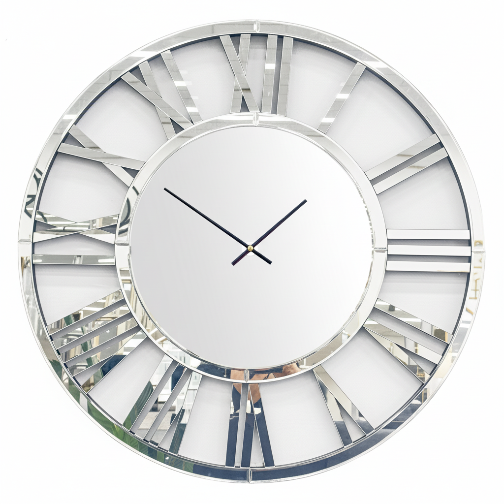 Decorative Mirrored Clock - Silver