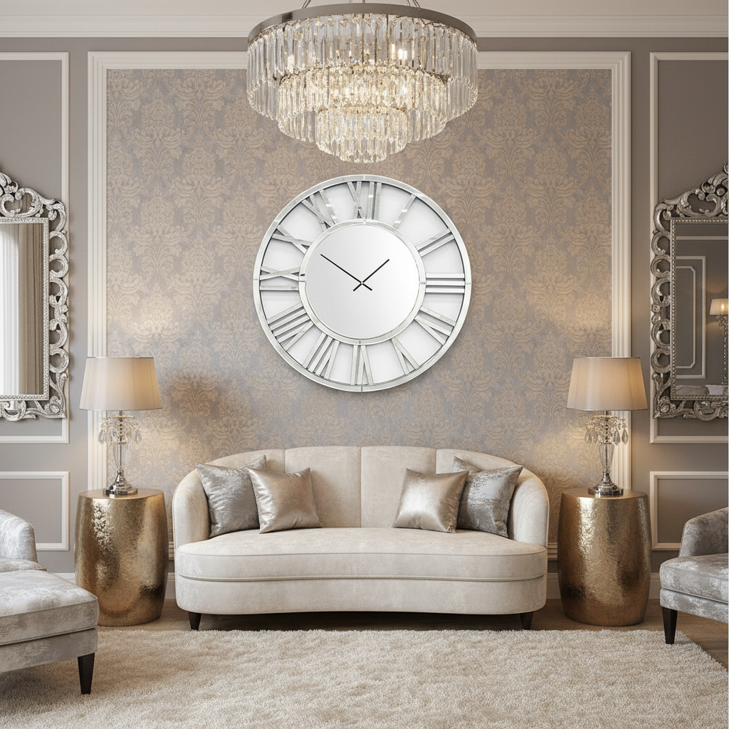 Decorative Mirrored Clock - Silver
