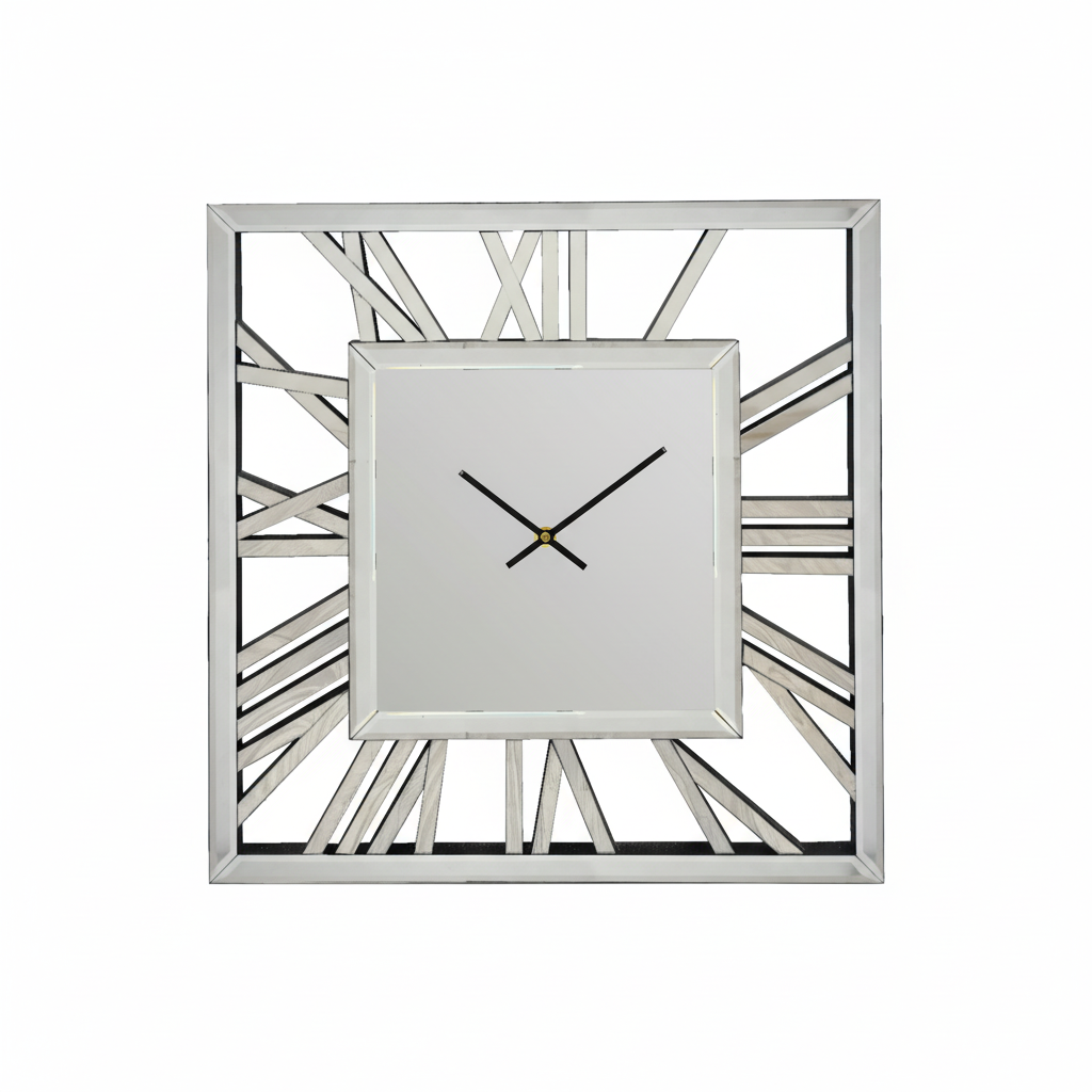Decorative Silver Mirrored Clock - Silver