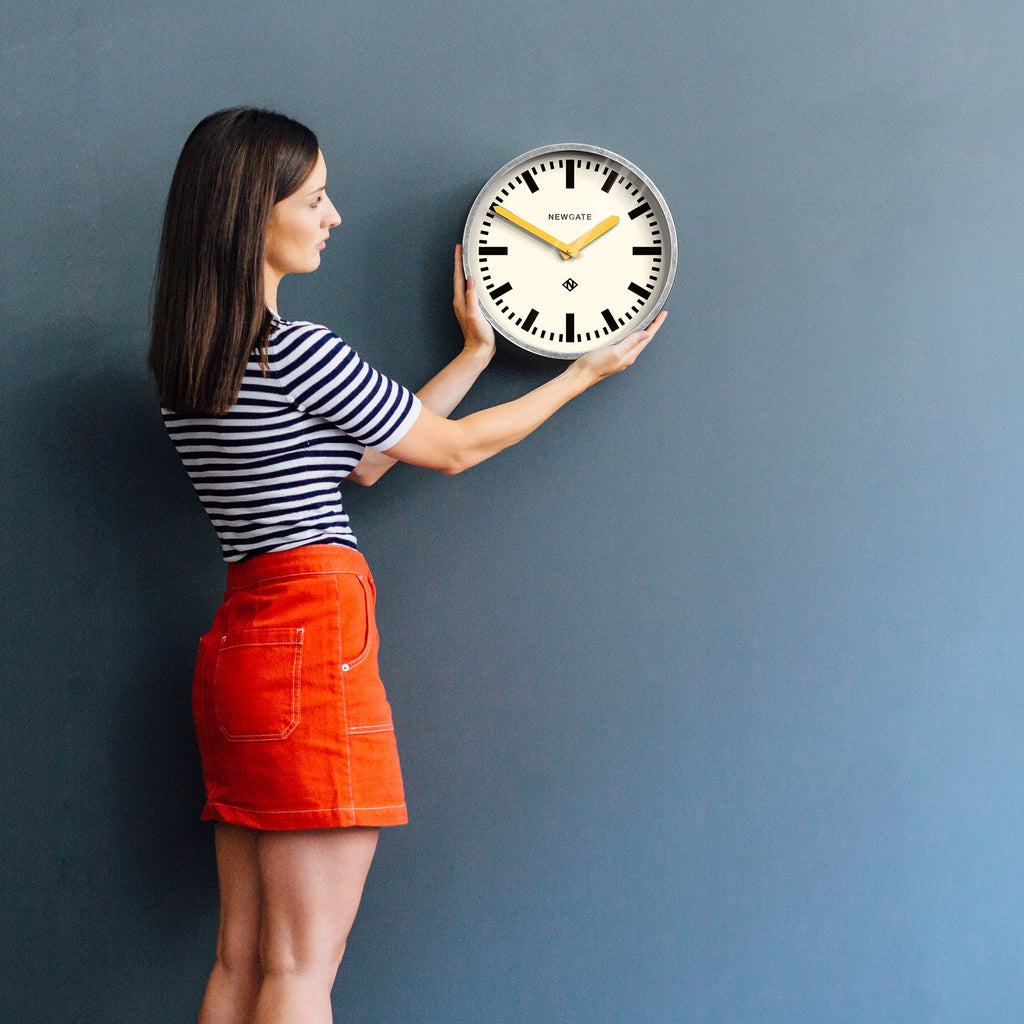 Newgate Luggage Wall Clock - Galvanised (Yellow Hands)