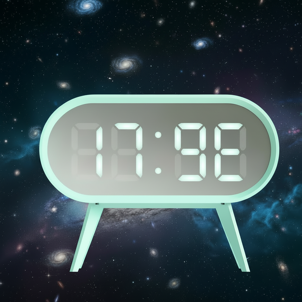 Digital clock with time '17:98' on a space-themed background