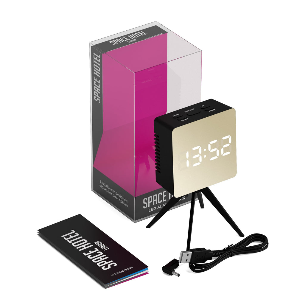Newgate Space Hotel Droid Led Alarm Clock - Black with Gold Mirror Finish