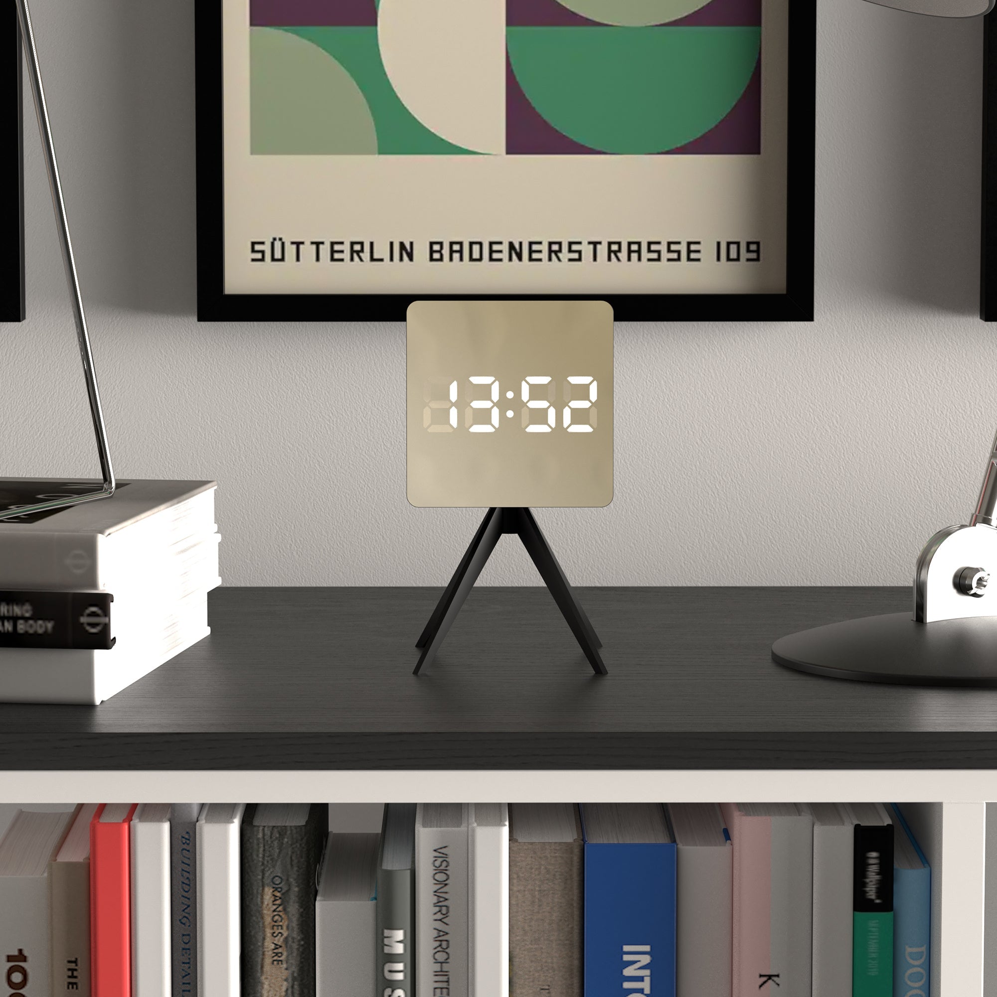 Newgate Space Hotel Droid Led Alarm Clock - Black with Gold Mirror Finish