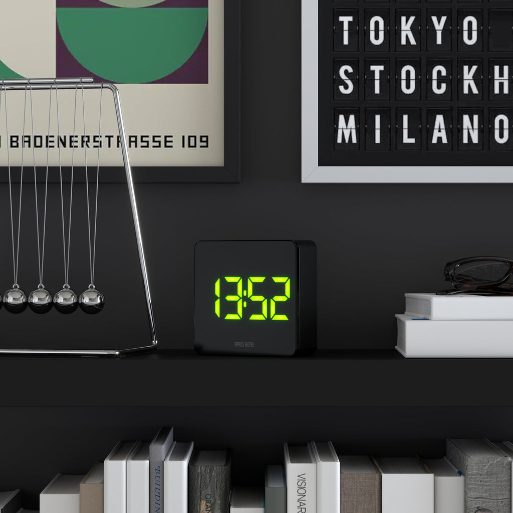 Newgate Space Hotel Orbatron Alarm Clock Black Case - Black Lens - Green LED