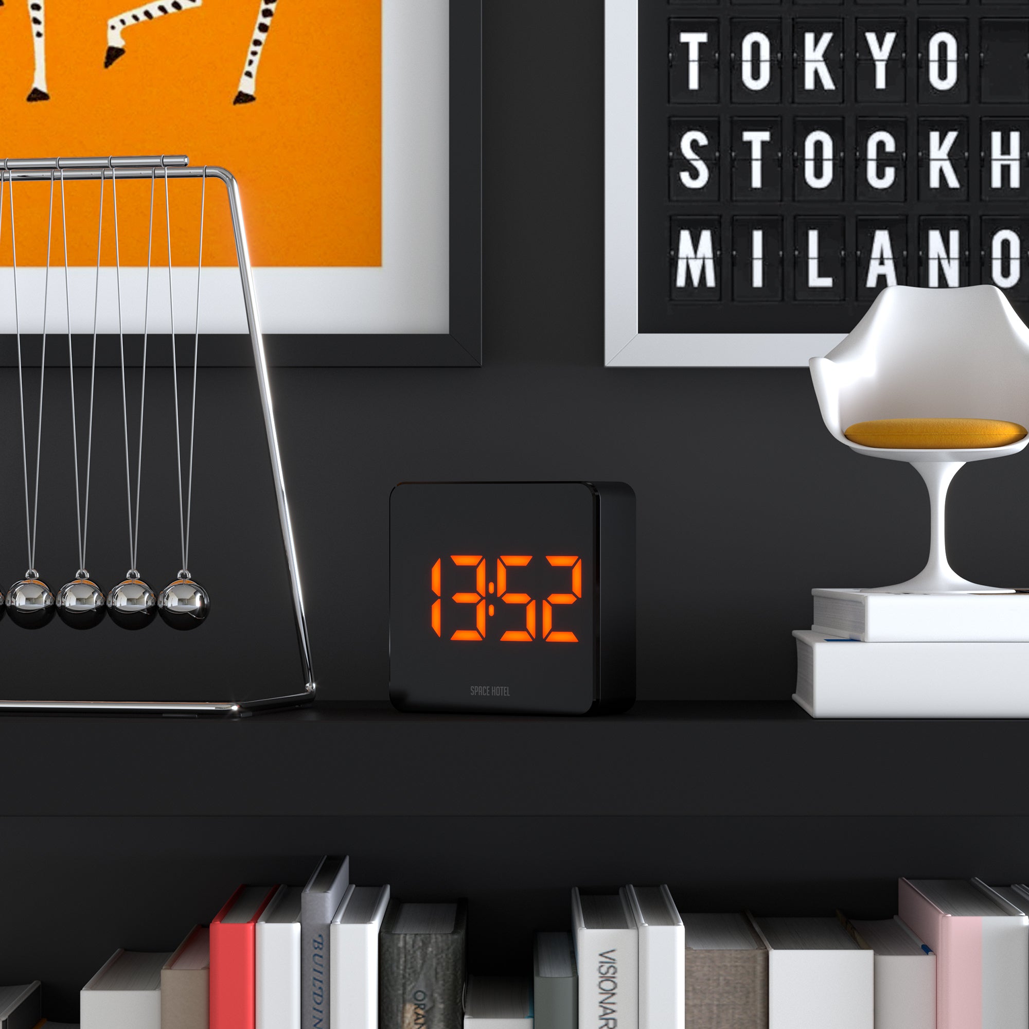 Newgate Space Hotel Orbatron Alarm Clock Black Case - Black Lens - Orange LED