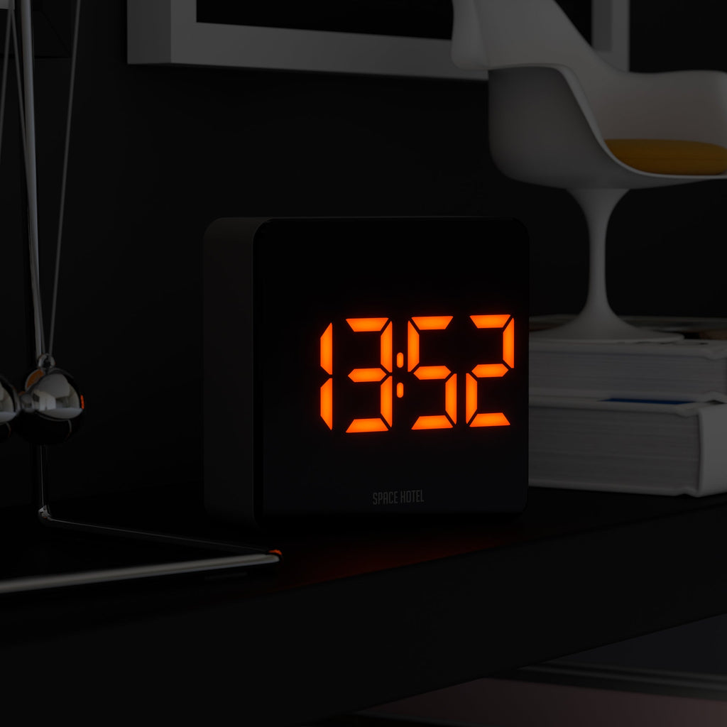 Newgate Space Hotel Orbatron Alarm Clock Black Case - Black Lens - Orange LED