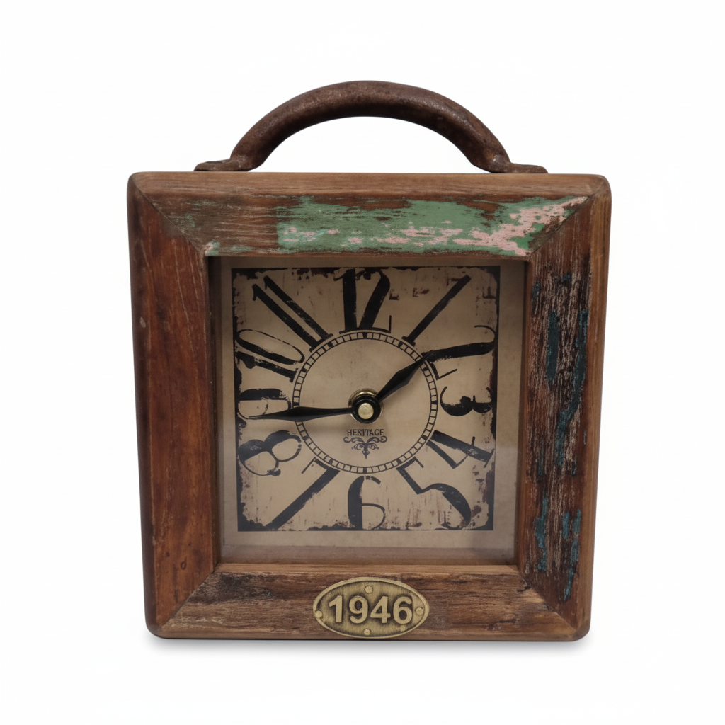 Small Recycle Square Table Clock - Antique