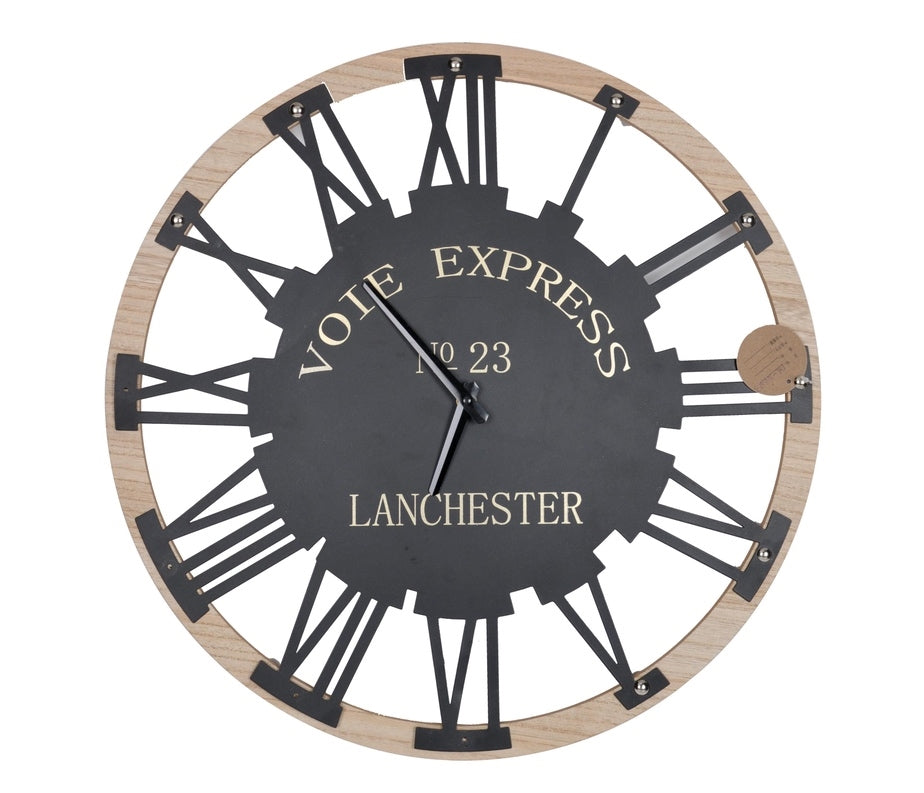 Roman Numeral Round Wall Clock - Black and Natural