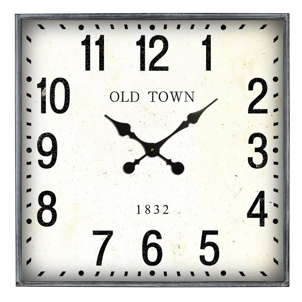 Square Iron Wall Clock - Rustic Cream