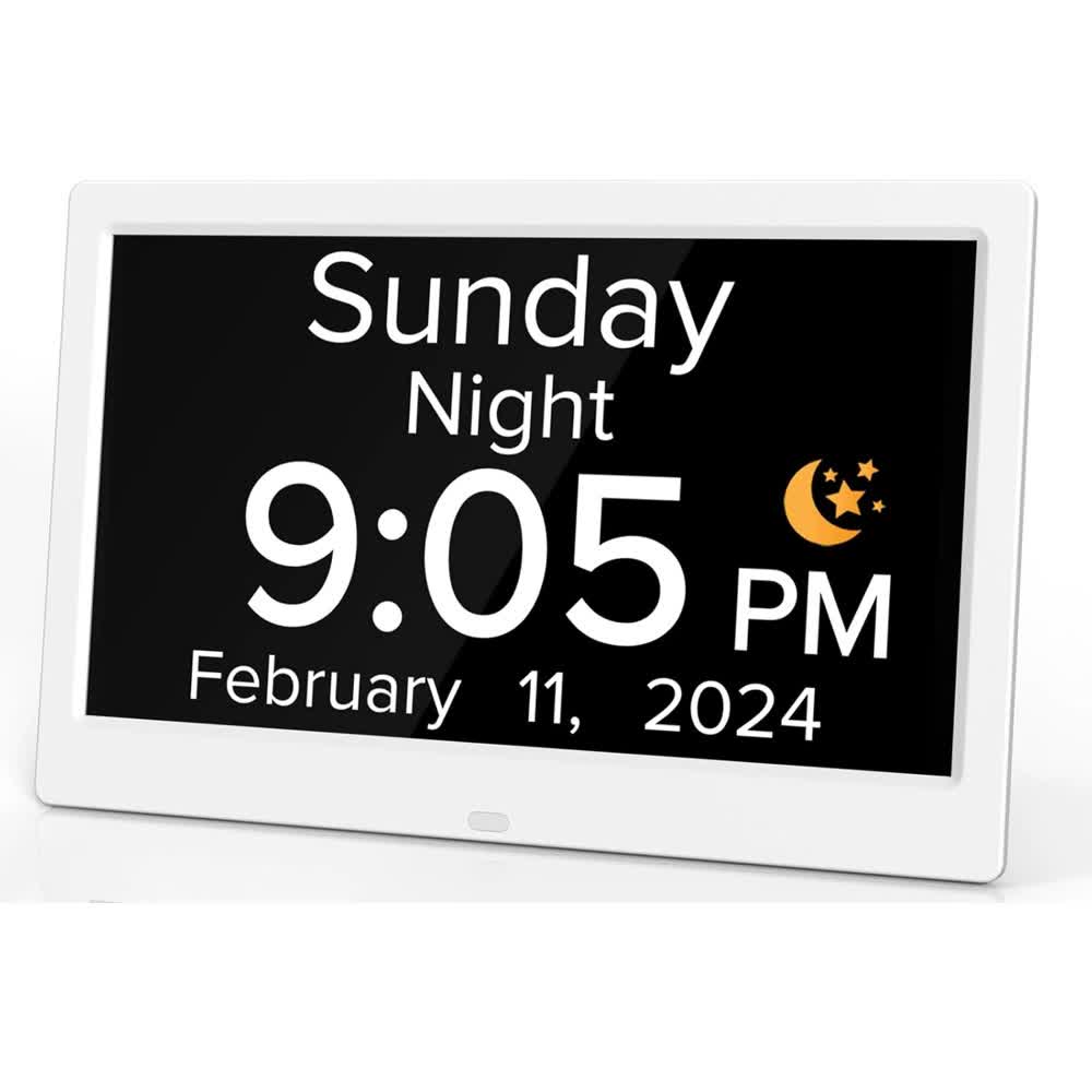 White 10.1-Inch Digital Clock with Medication Reminders & Multi-Function Alarm - Ideal for Seniors