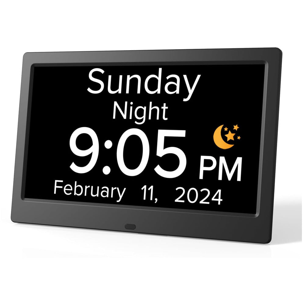 Black 10.1-Inch Digital Clock with Medication Reminders & Multi-Function Alarm - Ideal for Seniors