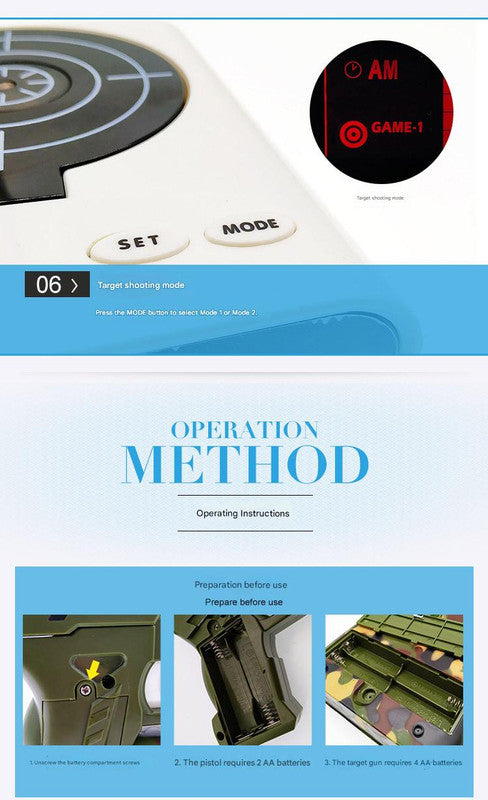 Gun Alarm Clock - Target Shooting Alarm with Infrared Gun, Recordable Alarm & Game Modes(Camouflage)