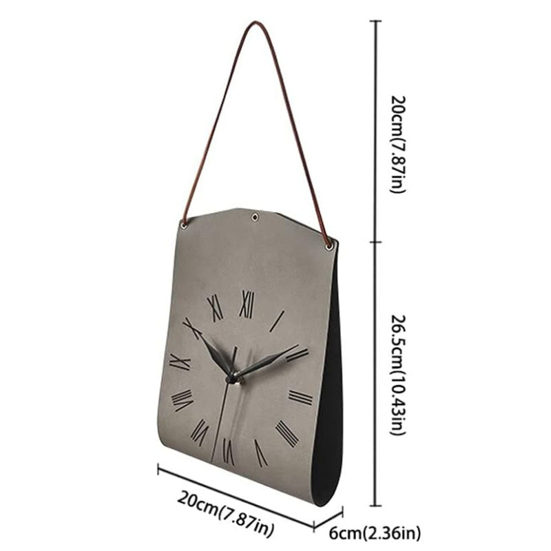 Retro PU Leather Hanging Wall Clock - Grey