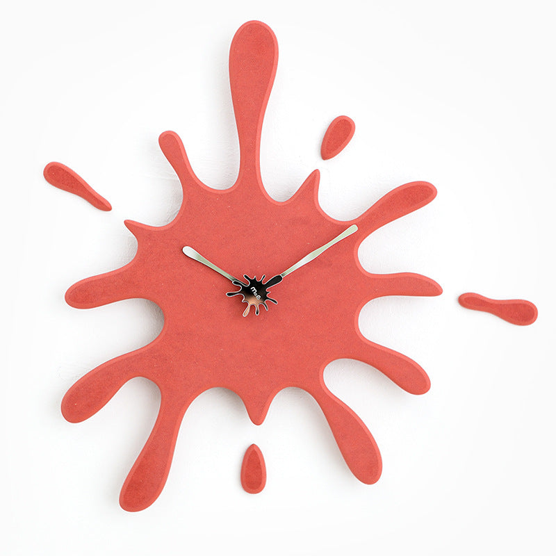 Creative Splatter Design Wall Clock - Silent Movement, Modern Decorative Timepiece- Red