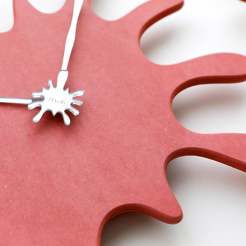 Creative Splatter Design Wall Clock - Silent Movement, Modern Decorative Timepiece- Red