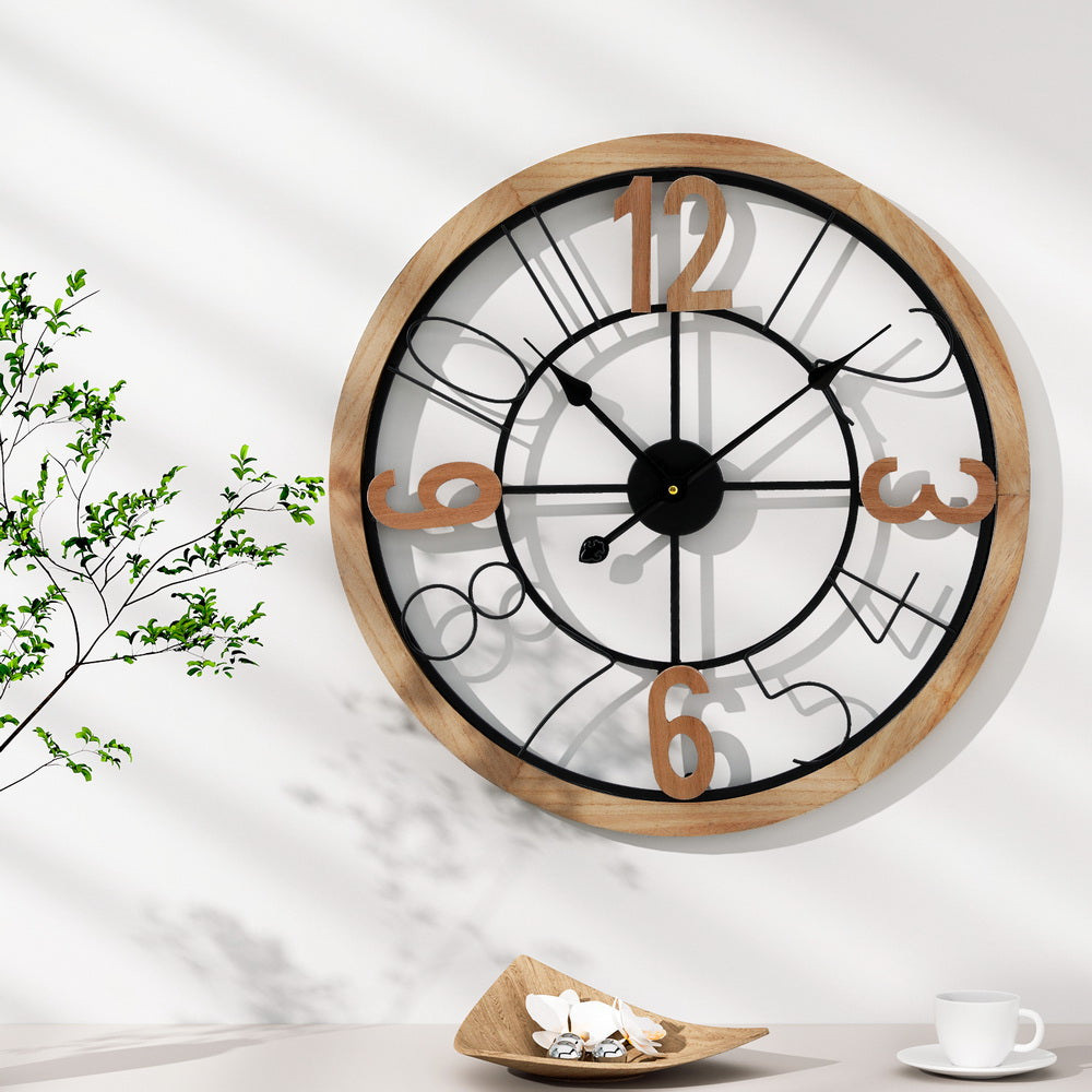 Artiss Wall Clock - Black and Pine 60cm