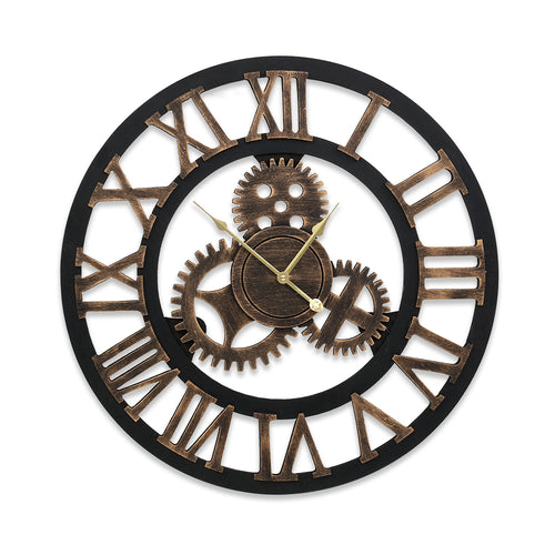 Artiss Exposed Gears Wall Clock - Brown And Black