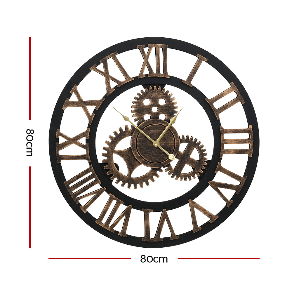Artiss 80cm Wall Clock Large Retro Roman Numerals - Brown