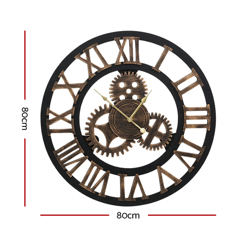 Artiss 80cm Wall Clock Large Retro Roman Numerals - Brown