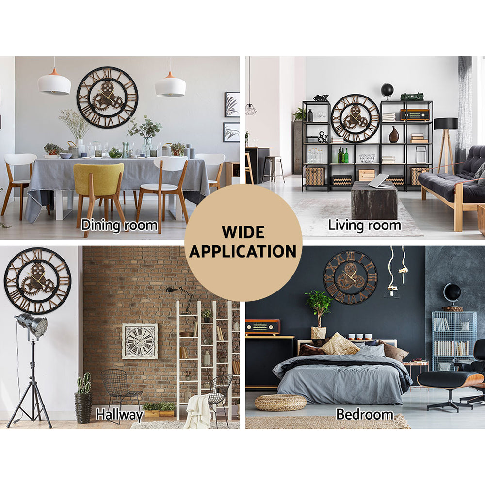 Artiss 80cm Wall Clock Large Retro Roman Numerals - Brown