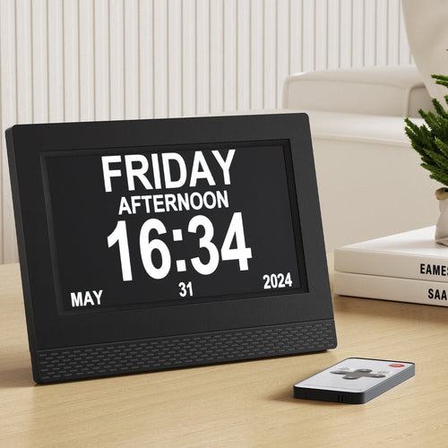Artiss 7" Digital Day Clock Calendar Alarm - Black - Alarm Clocks