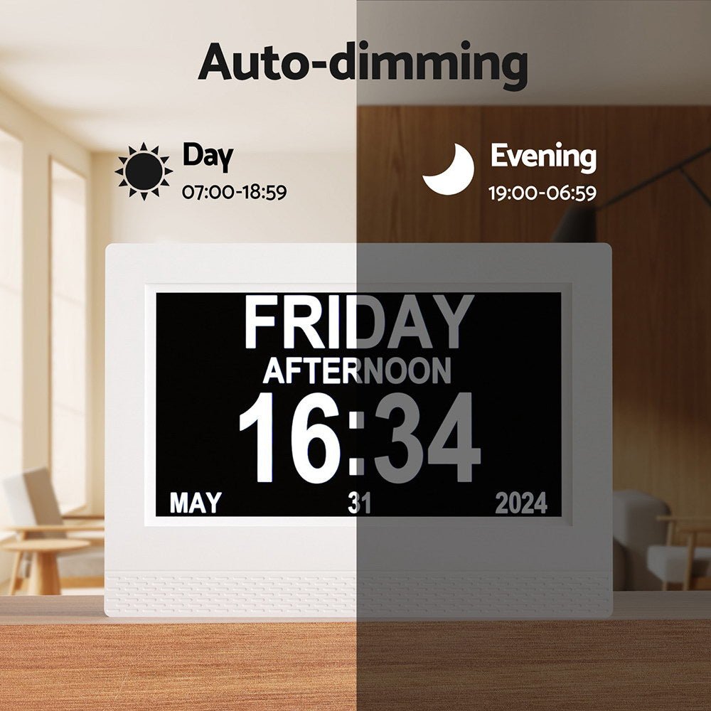 Artiss 7" Digital Day Clock Calendar Alarm - White - Alarm Clocks