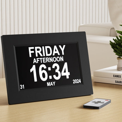 Artiss 8" Digital Day Clock Calendar Alarm - Black - Alarm Clocks