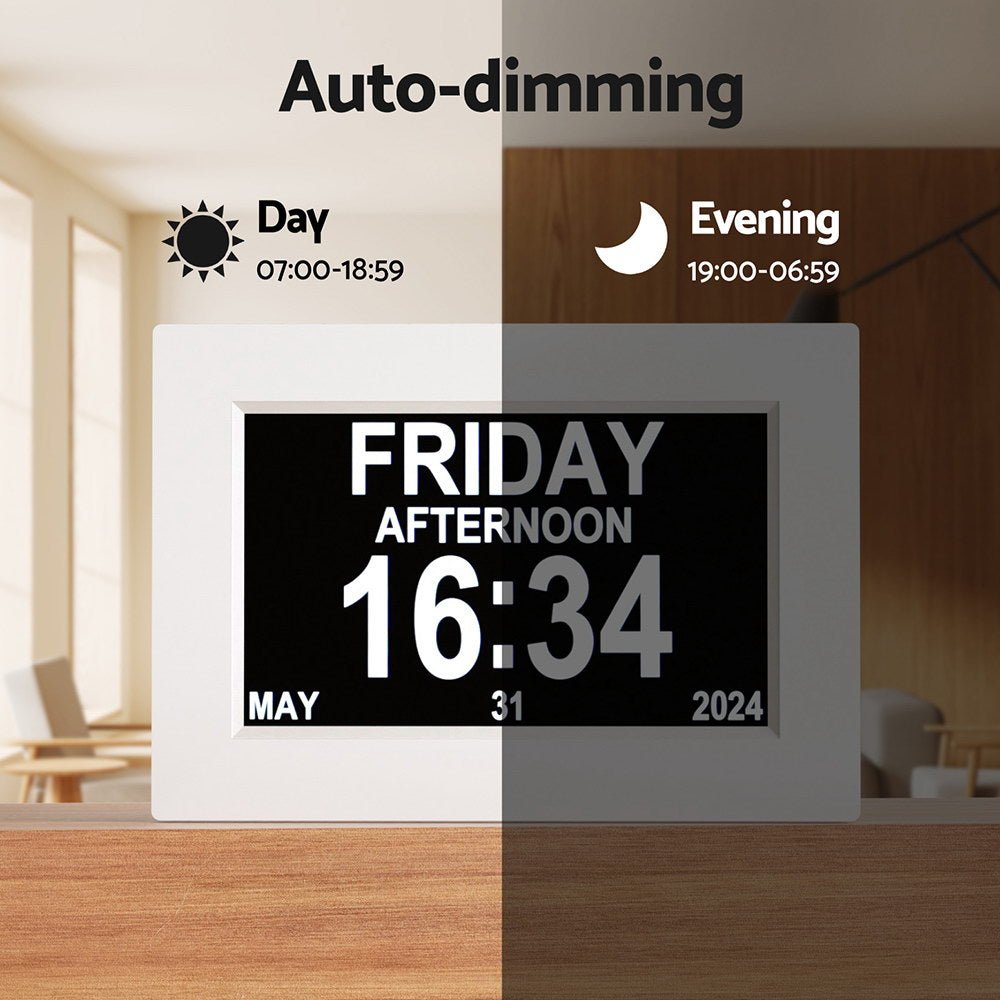 Artiss 8" Digital Day Clock Calendar Alarm - White - Alarm Clocks