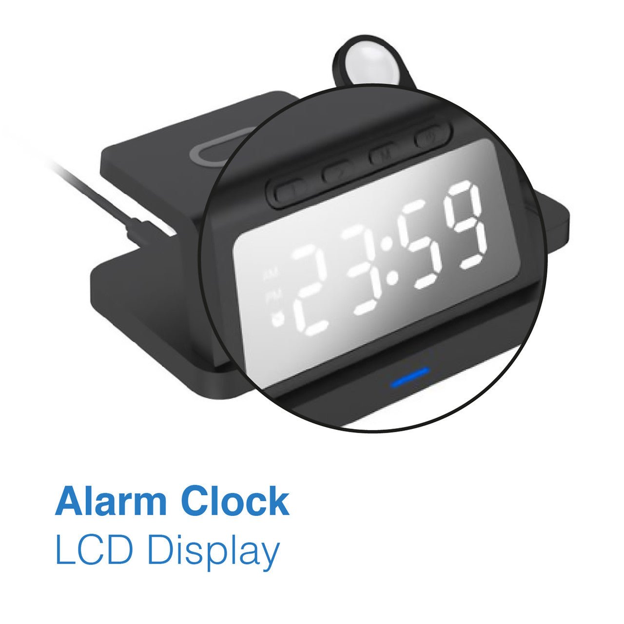 Laser 3 - in - 1 Wireless Charging Station with Alarm Clock - Black - Alarm Clocks