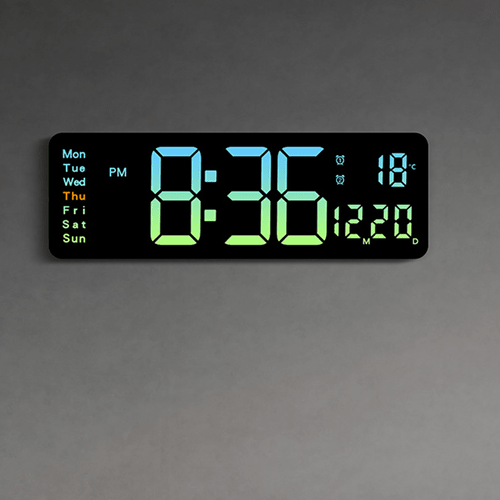 LED Digital Wall Clock - Black - Alarm Clocks