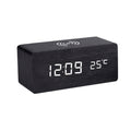 Modern Wooden LED Desk Clock with Qi Charger - Black - Alarm Clocks