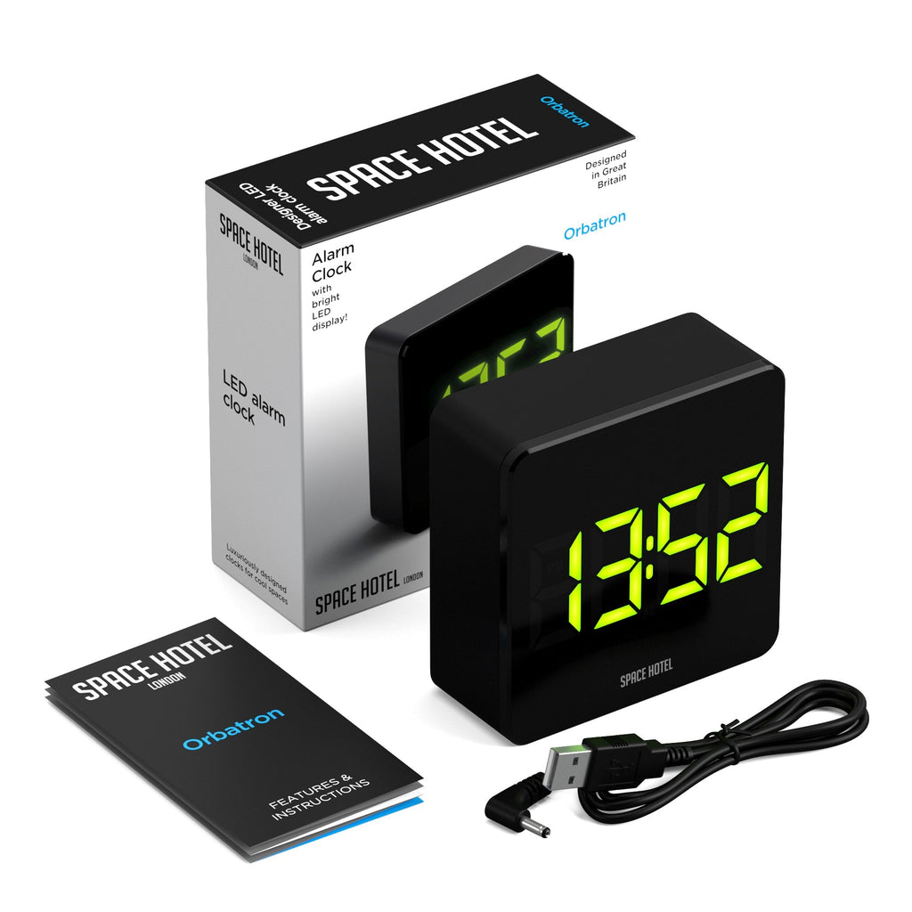 Newgate Space Hotel Orbatron Alarm Clock Black Case - Black Lens - Green LED - Alarm Clocks