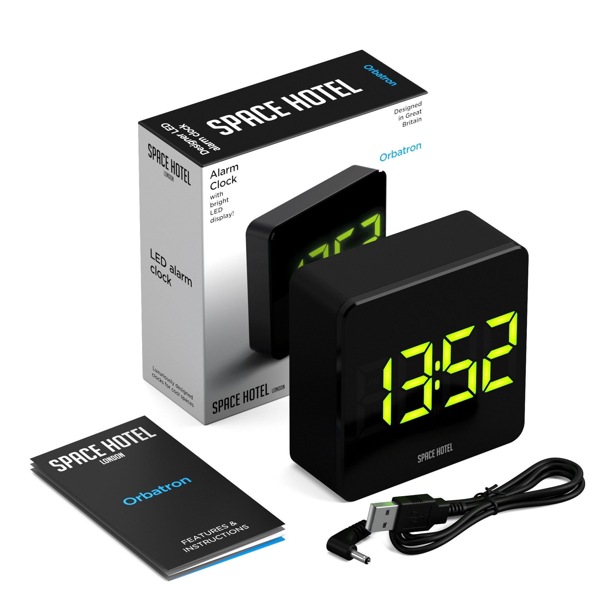 Newgate Space Hotel Orbatron Alarm Clock Black Case - Black Lens - Green LED - Alarm Clocks