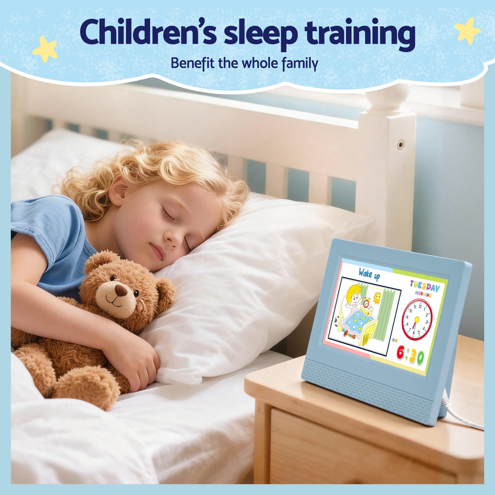 Artiss 7" Digital Day Clock - Children Sleep Trainer Clock - Blue - Children's Clocks