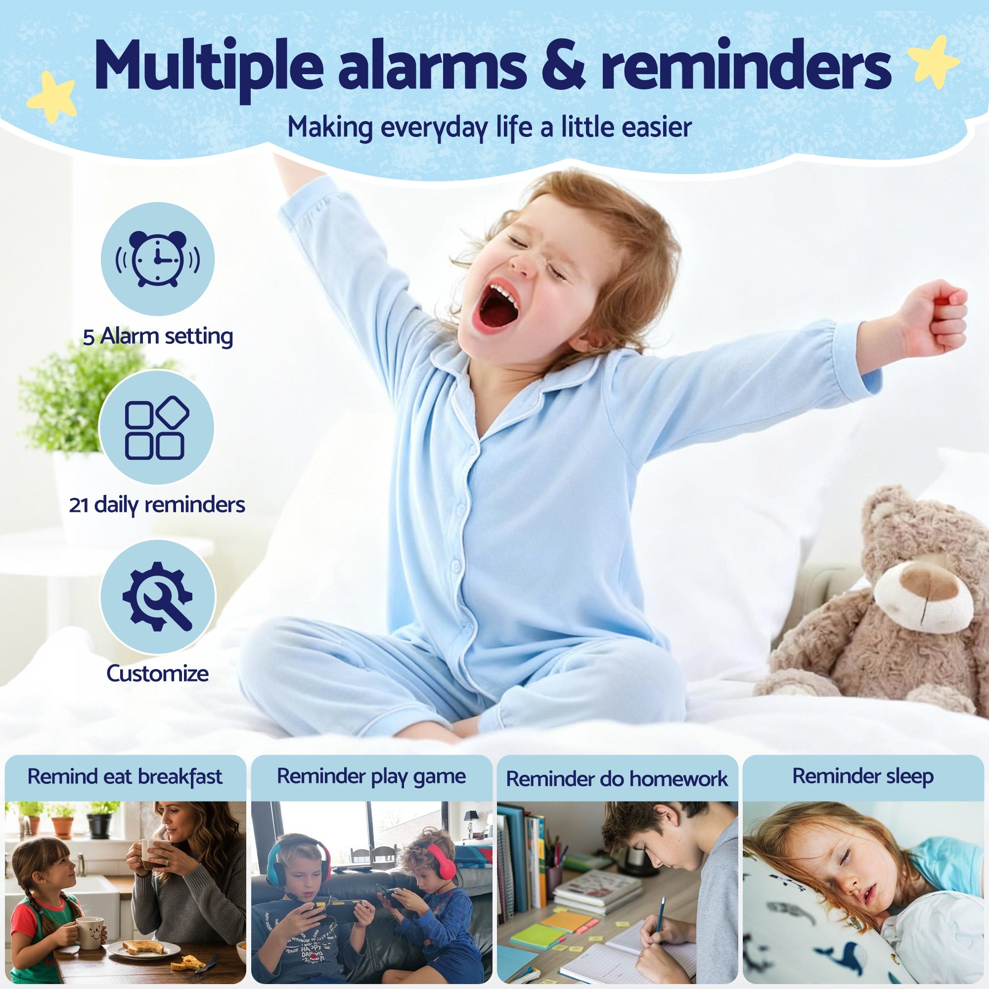 Artiss 7" Digital Day Clock - Children Sleep Trainer Clock - Blue - Children's Clocks