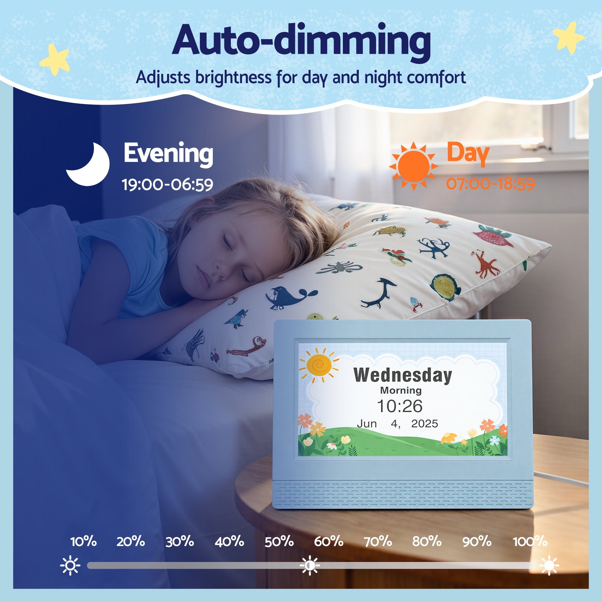 Artiss 7" Digital Day Clock - Children Sleep Trainer Clock - Blue - Children's Clocks