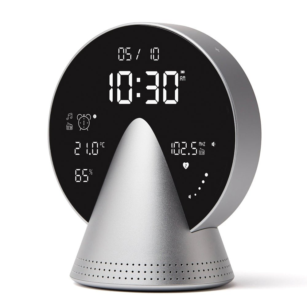 Lexon Conic Radio Alarm Clock With Built - In Bluetooth Speaker - Alu Polish - Desk Alarms