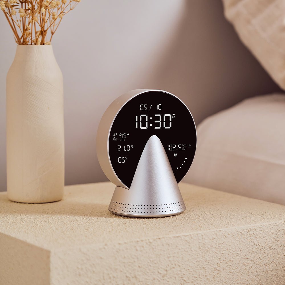 Lexon Conic Radio Alarm Clock With Built - In Bluetooth Speaker - Alu Polish - Desk Alarms